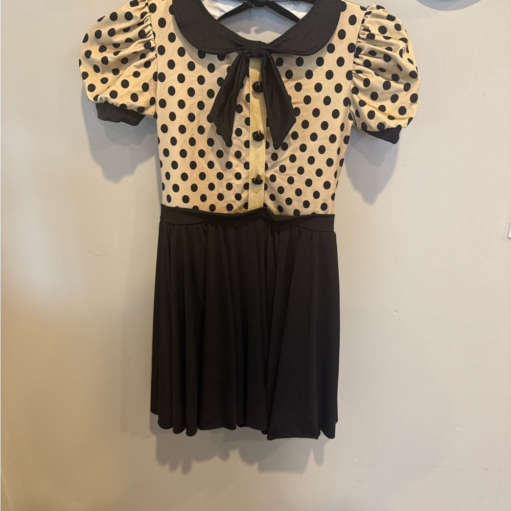 Weissman Beige and Black Polka Dot dance costume.